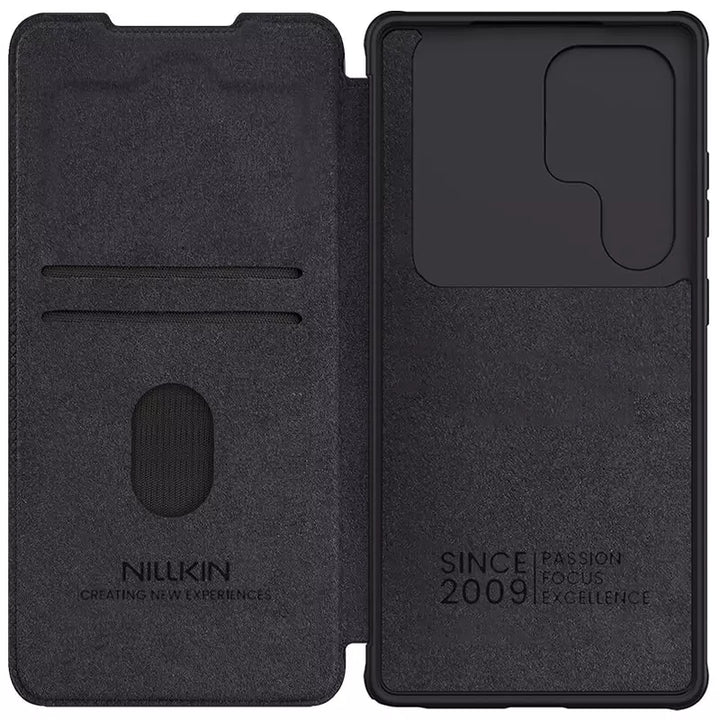Samsung Galaxy S25 Ultra Camera Protection Nillkin Qin Prop Leather Flip Cover Black