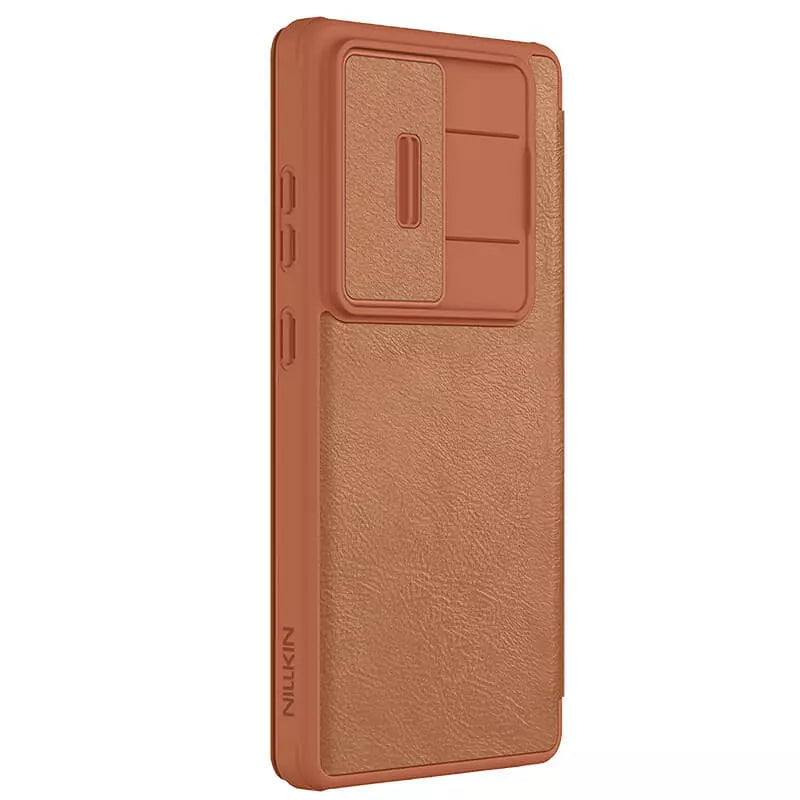 Samsung Galaxy S25 Ultra Camera Protection Nillkin Qin Prop Leather Flip Cover Brown