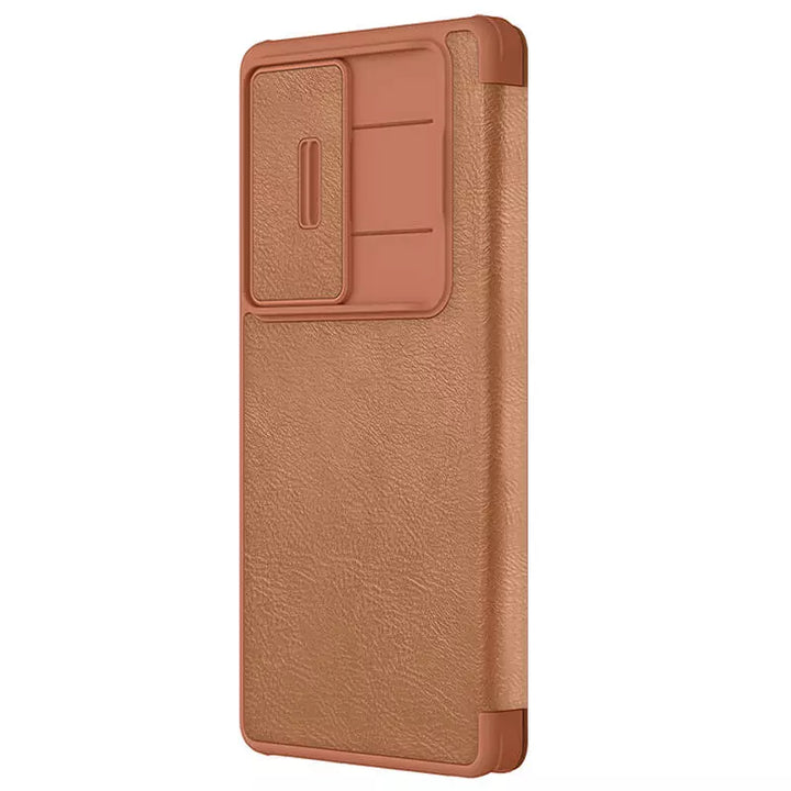Samsung Galaxy S25 Ultra Camera Protection Nillkin Qin Prop Leather Flip Cover Brown