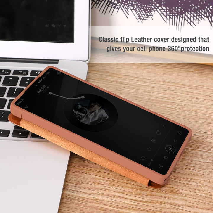 Samsung Galaxy S25 Ultra Camera Protection Nillkin Qin Prop Leather Flip Cover Brown