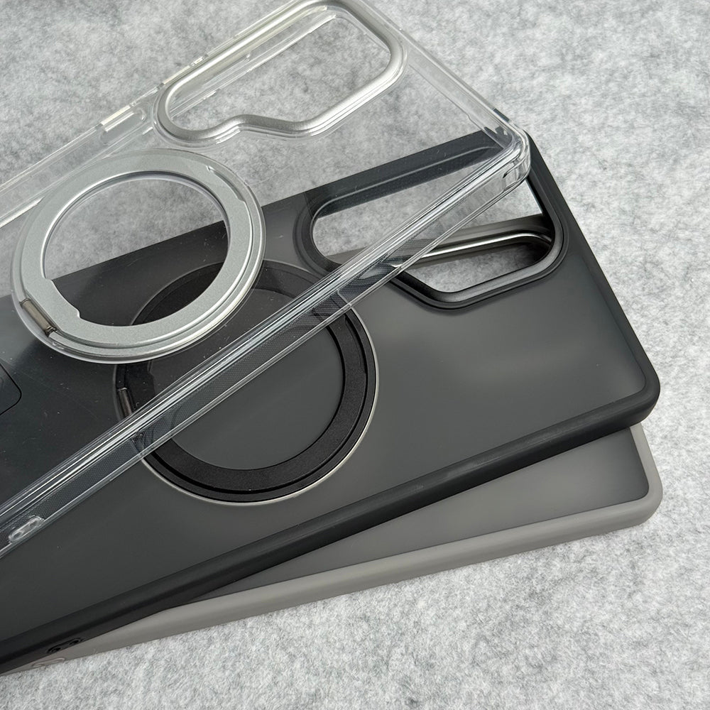 Samsung Galaxy S25 Ultra Clear Cover With Metal Stand and Metal Camera Bump