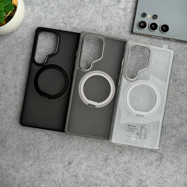 Samsung Galaxy S25 Ultra Clear Cover With Metal Stand and Metal Camera Bump