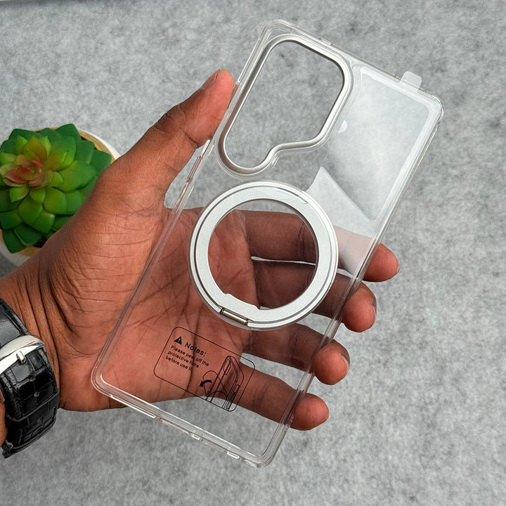 Samsung Galaxy S25 Ultra Clear Cover With Metal Stand and Metal Camera Bump