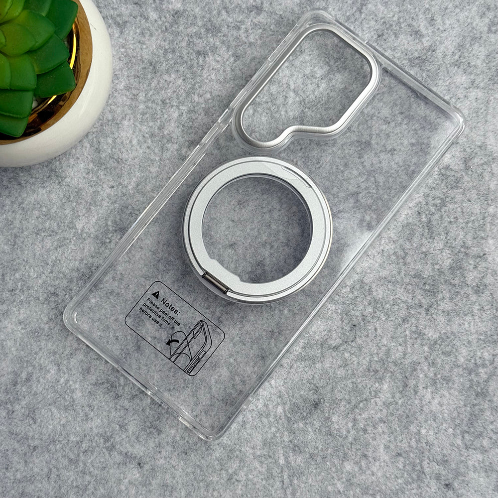 Samsung Galaxy S25 Ultra Clear Cover With Metal Stand and Metal Camera Bump