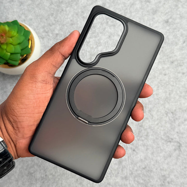 Samsung Galaxy S25 Ultra Clear Cover With Metal Stand and Metal Camera Bump