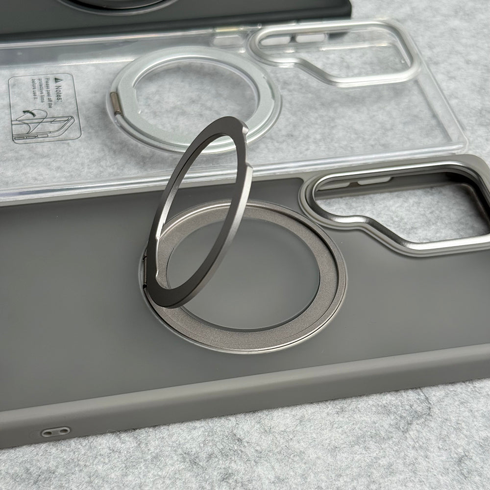 Samsung Galaxy S25 Ultra Clear Cover With Metal Stand and Metal Camera Bump