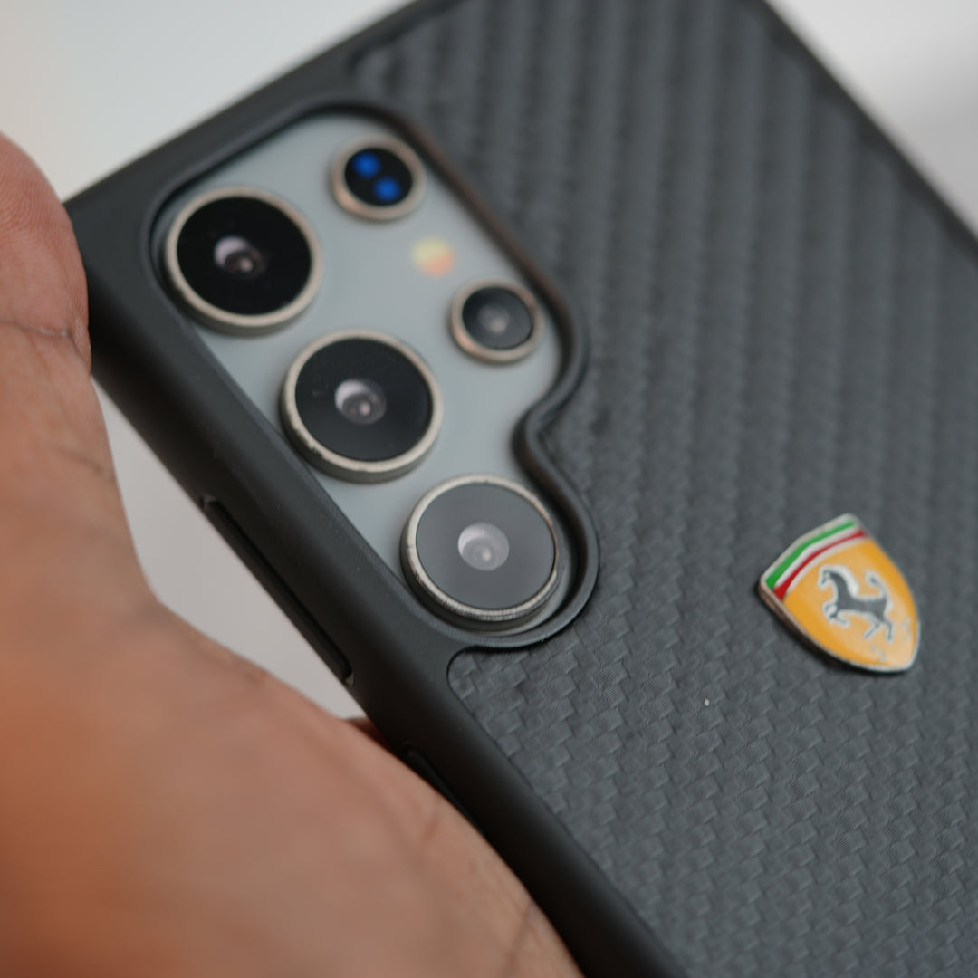 Samsung Galaxy S25 Ultra FR Sports Car Logo Carbon Fiber Texture Case Cover