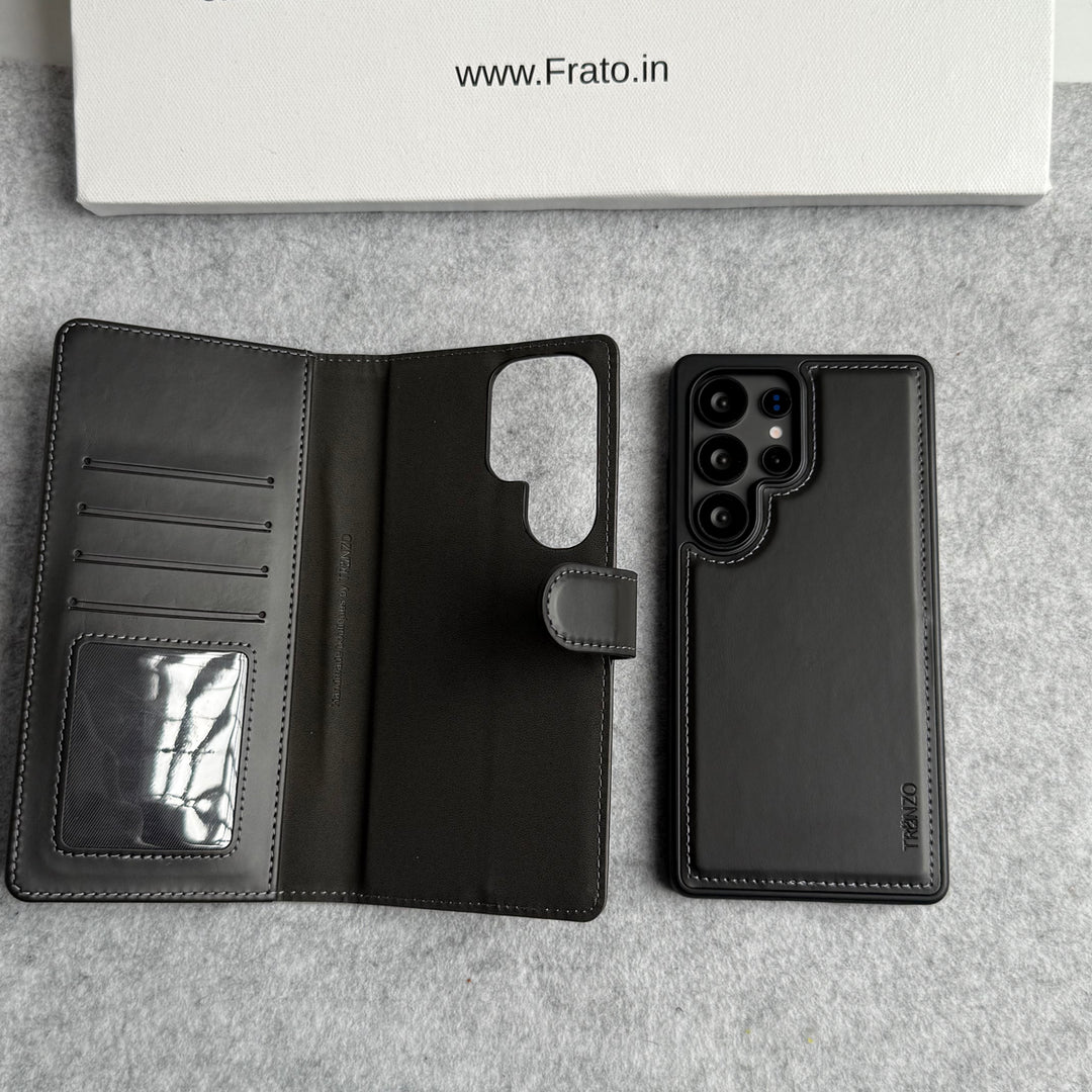 Samsung Galaxy S25 Ultra Leather Flip 2 in 1 Detachable Front and Back Wallet Case Cover