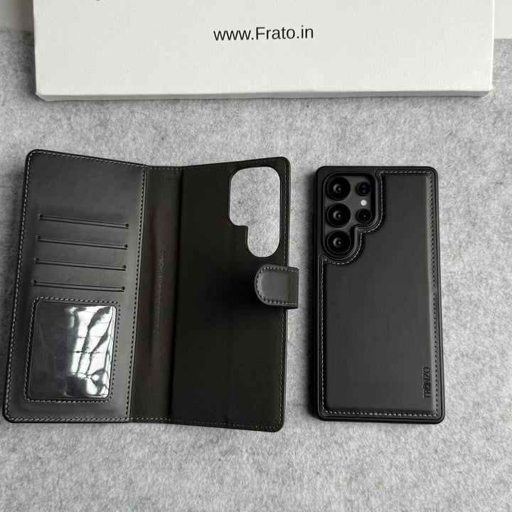 Samsung Galaxy S25 Ultra Leather Flip 2 in 1 Detachable Front and Back Wallet Case Cover