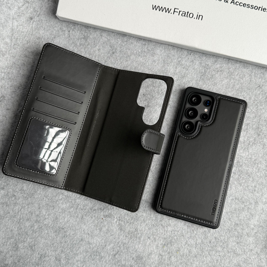 Samsung Galaxy S25 Ultra Leather Flip 2 in 1 Detachable Front and Back Wallet Case Cover