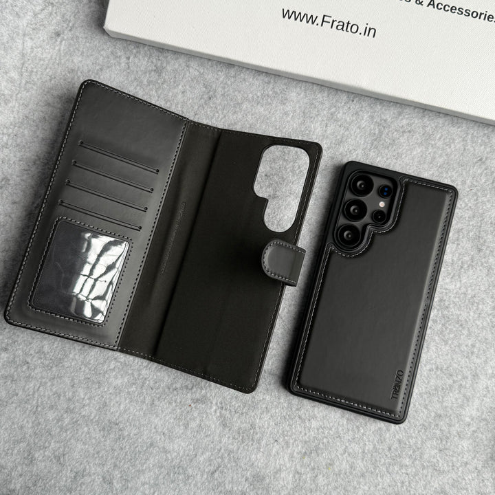 Samsung Galaxy S25 Ultra Leather Flip 2 in 1 Detachable Front and Back Wallet Case Cover