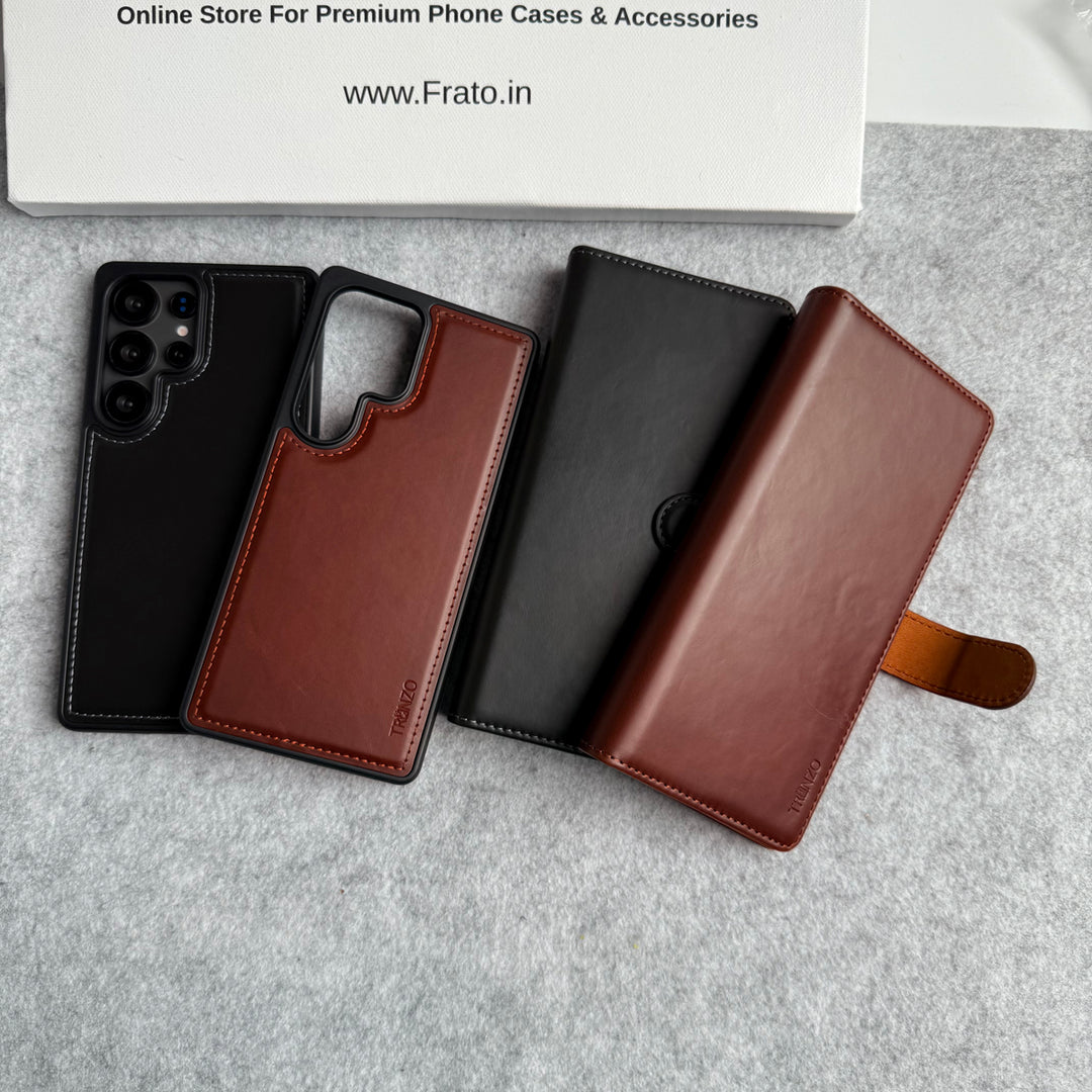 Samsung Galaxy S25 Ultra Leather Flip 2 in 1 Detachable Front and Back Wallet Case Cover