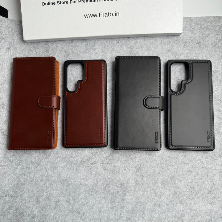 Samsung Galaxy S25 Ultra Leather Flip 2 in 1 Detachable Front and Back Wallet Case Cover