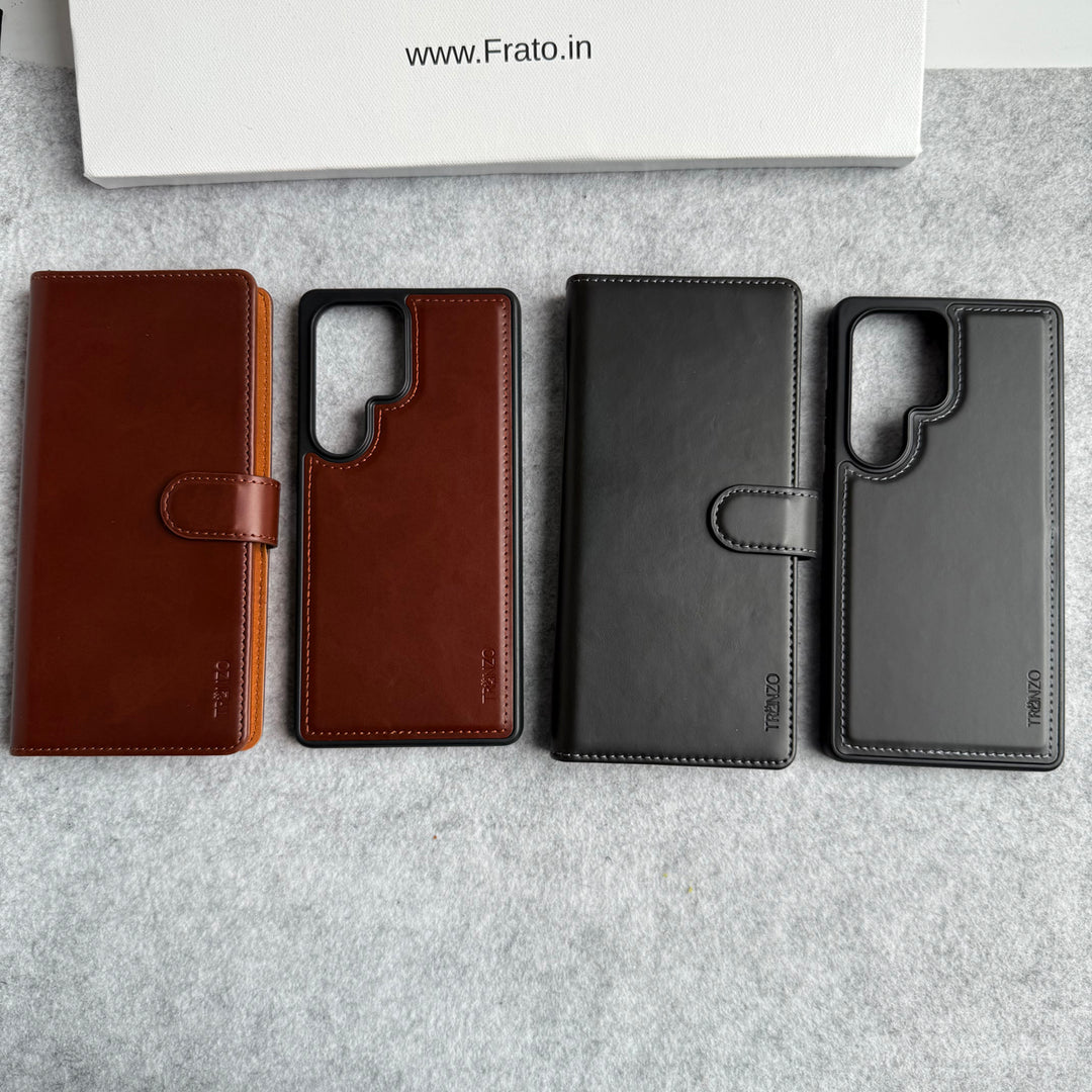 Samsung Galaxy S25 Ultra Leather Flip 2 in 1 Detachable Front and Back Wallet Case Cover
