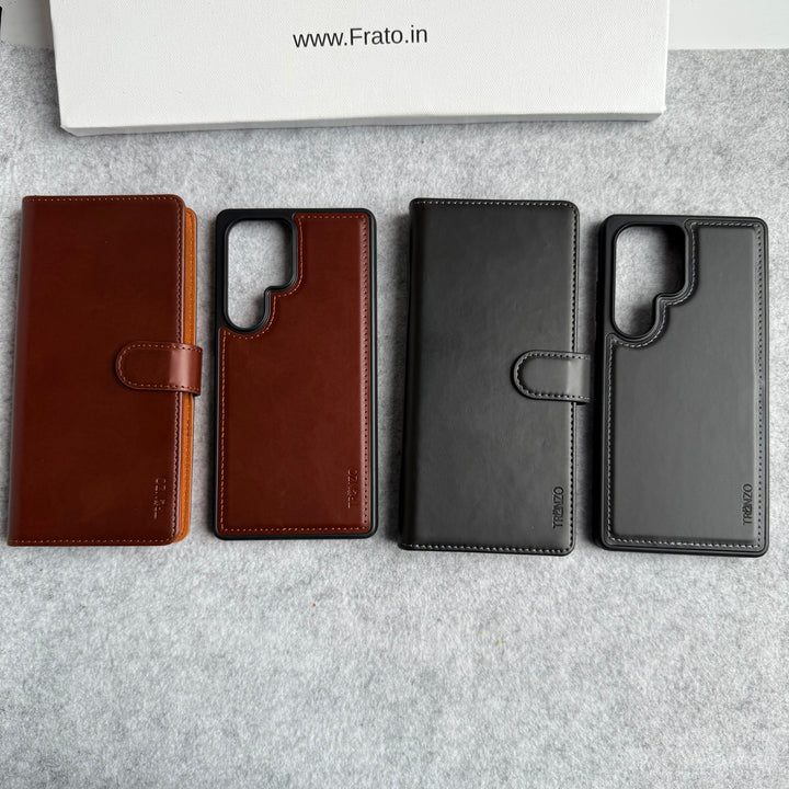 Samsung Galaxy S25 Ultra Leather Flip 2 in 1 Detachable Front and Back Wallet Case Cover