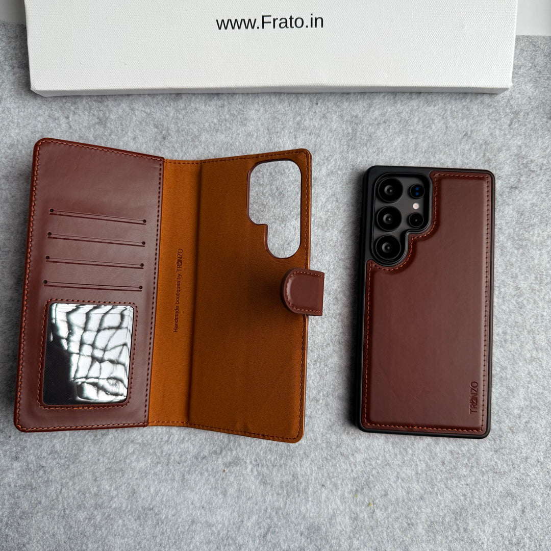 Samsung Galaxy S25 Ultra Leather Flip 2 in 1 Detachable Front and Back Wallet Case Cover