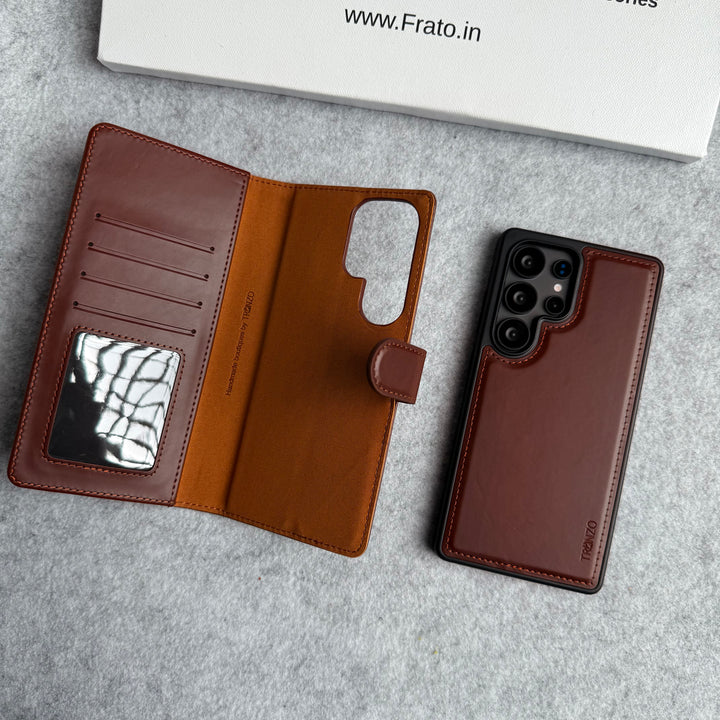 Samsung Galaxy S25 Ultra Leather Flip 2 in 1 Detachable Front and Back Wallet Case Cover