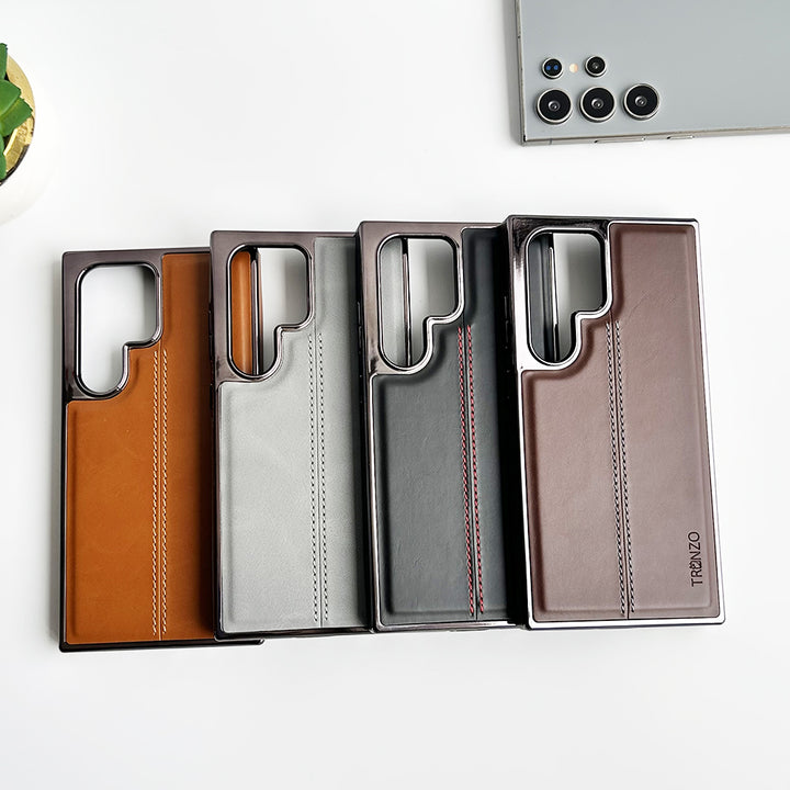 Samsung Galaxy S25 Ultra PU Leather Middle Stitch Side Chrome Case Cover