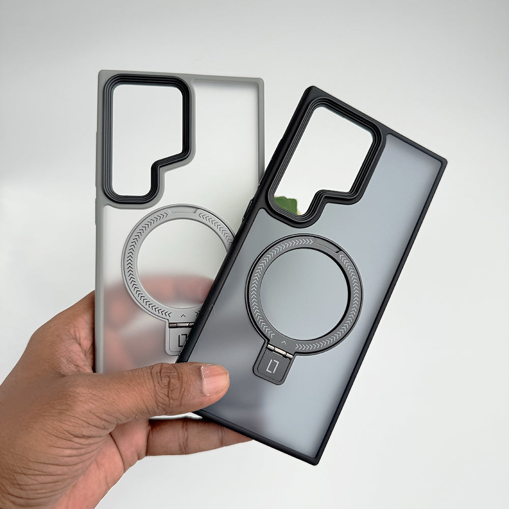 Samsung Galaxy S25 Ultra Smoke Frosted Case With Metal Stand