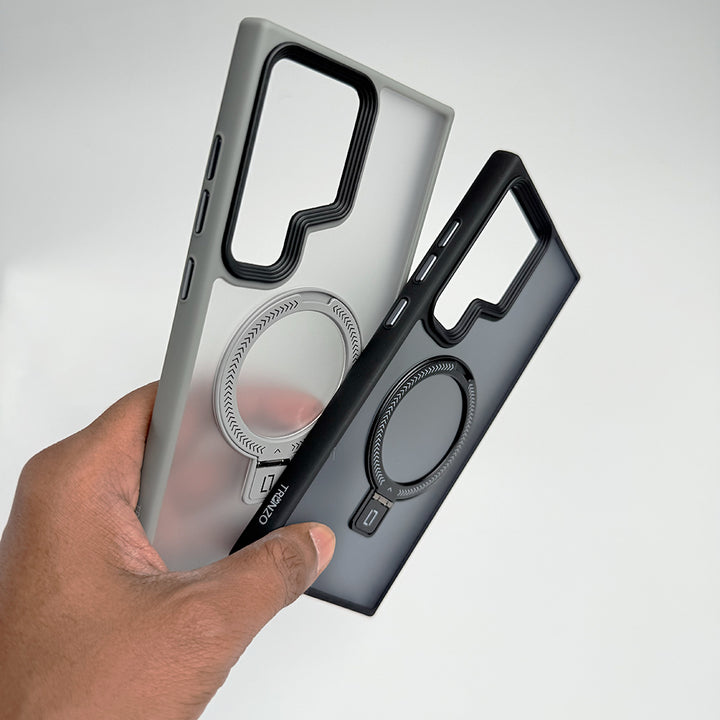 Samsung Galaxy S25 Ultra Smoke Frosted Case With Metal Stand