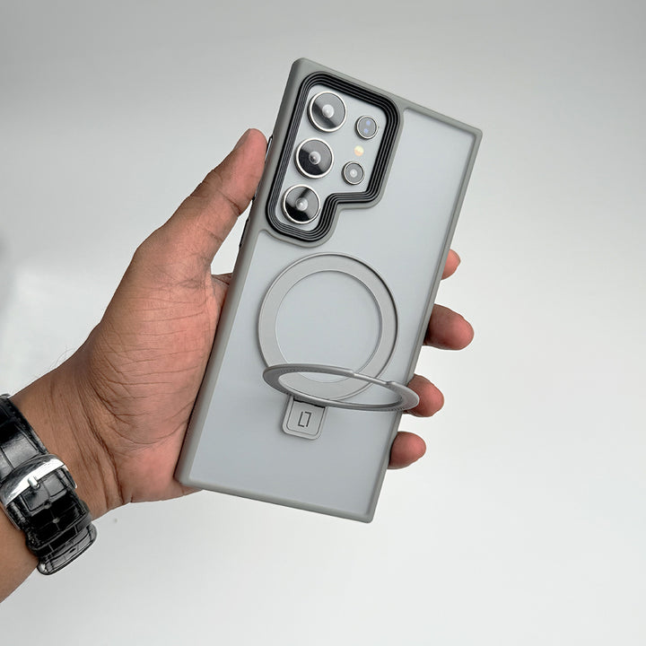 Samsung Galaxy S25 Ultra Smoke Frosted Case With Metal Stand
