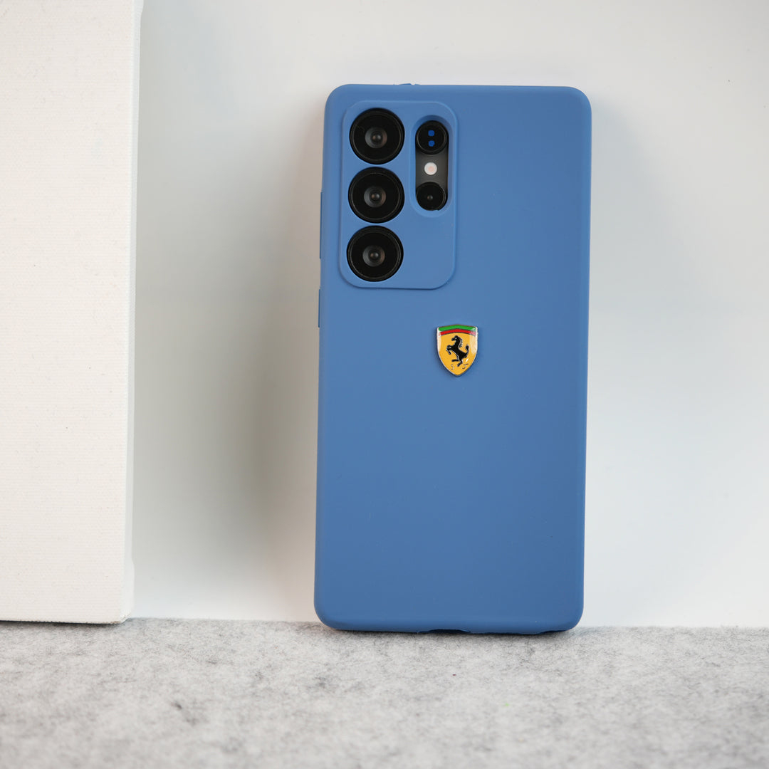 Samsung Galaxy S25 Ultra Sports Car Logo Liquid Silicone Case Cover ( Blue )
