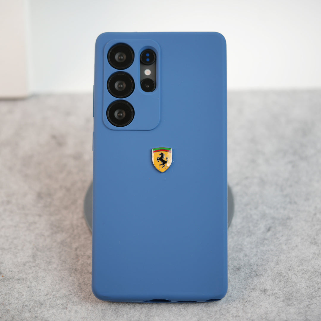 Samsung Galaxy S25 Ultra Sports Car Logo Liquid Silicone Case Cover ( Blue )