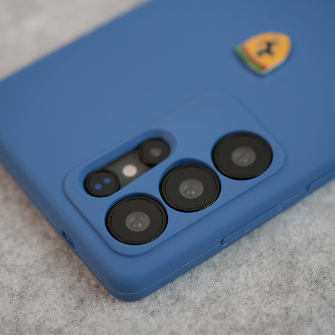 Samsung Galaxy S25 Ultra Sports Car Logo Liquid Silicone Case Cover ( Blue )