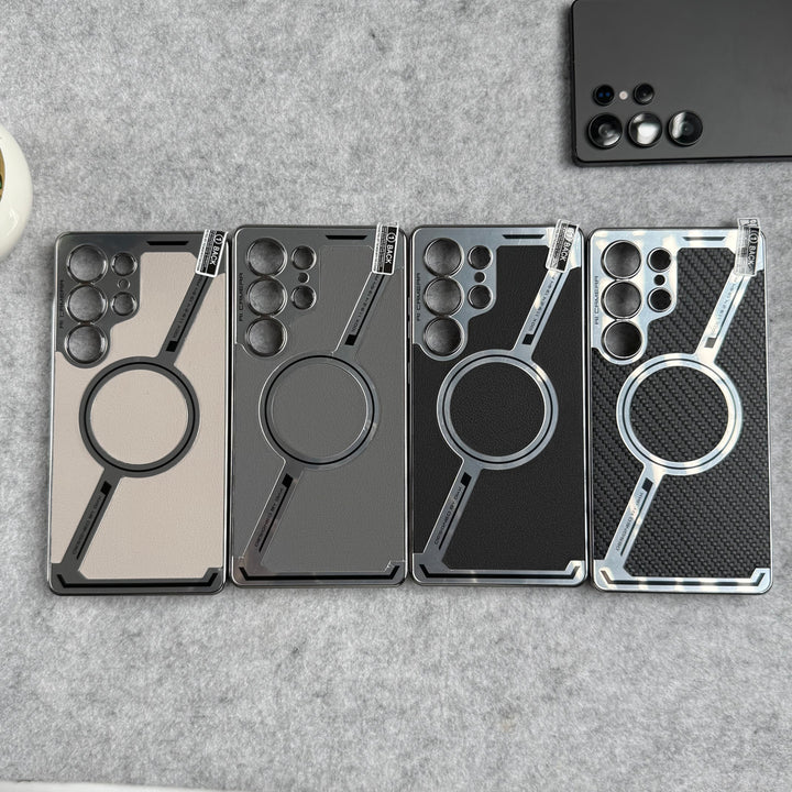Samsung Galaxy S25 Ultra Z Shape Electroplated Magnetic PU Leather Wireless Charging Case Cover
