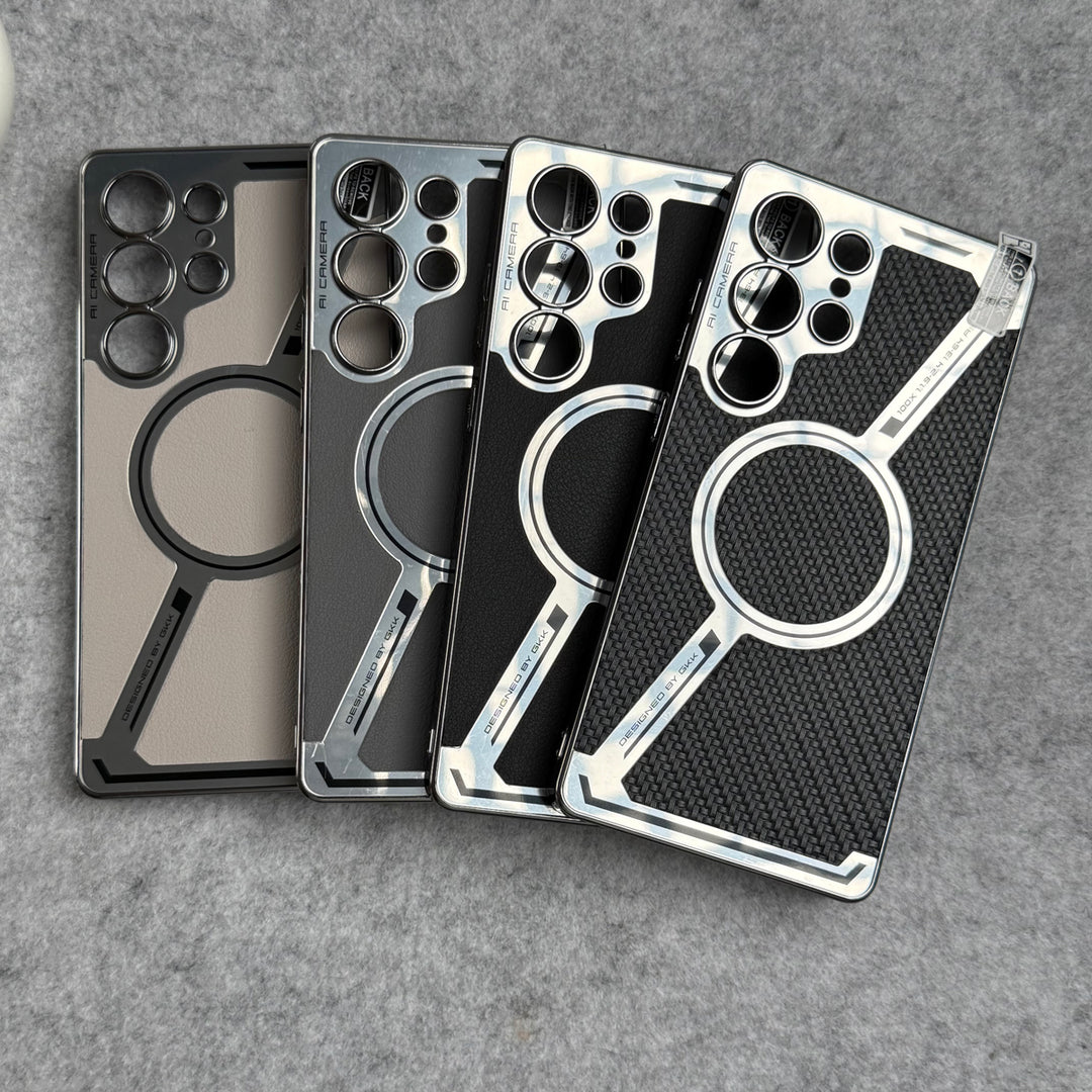 Samsung Galaxy S25 Ultra Z Shape Electroplated Magnetic PU Leather Wireless Charging Case Cover