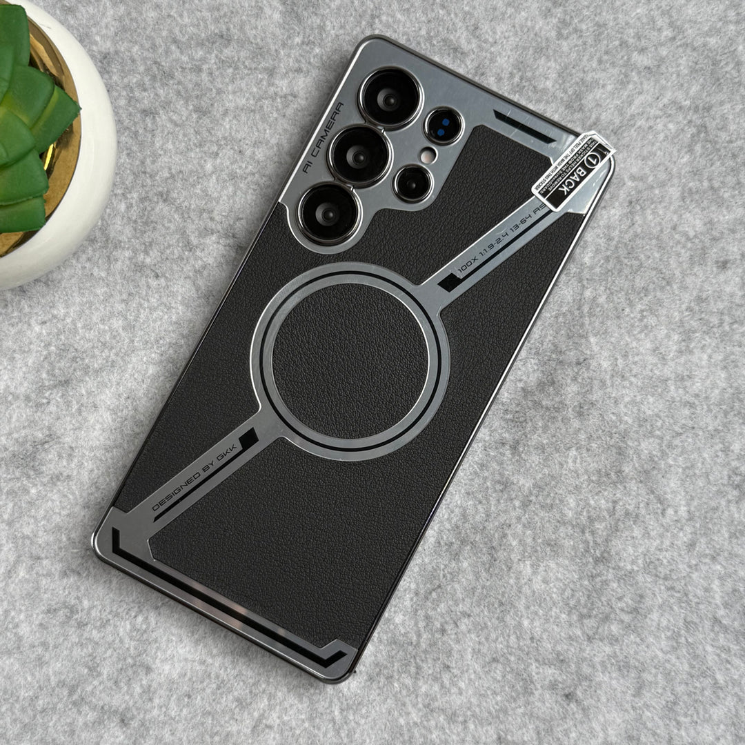 Samsung Galaxy S25 Ultra Z Shape Electroplated Magnetic PU Leather Wireless Charging Case Cover