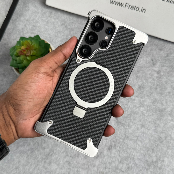 Samsung Galaxy Ultra Series Carbon Texture Frameless Metal Kickstand Case