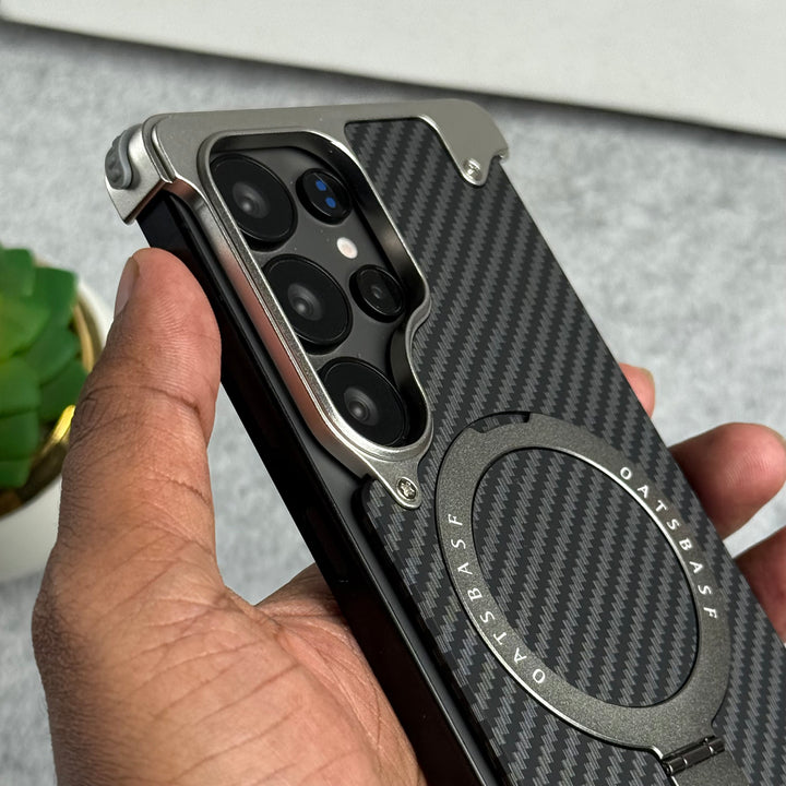 Samsung Galaxy Ultra Series Carbon Texture Frameless Metal Kickstand Case