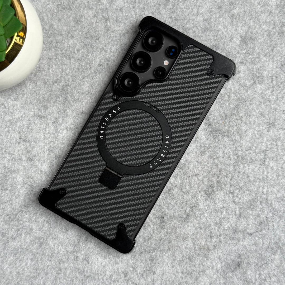 Samsung Galaxy Ultra Series Carbon Texture Frameless Metal Kickstand Case