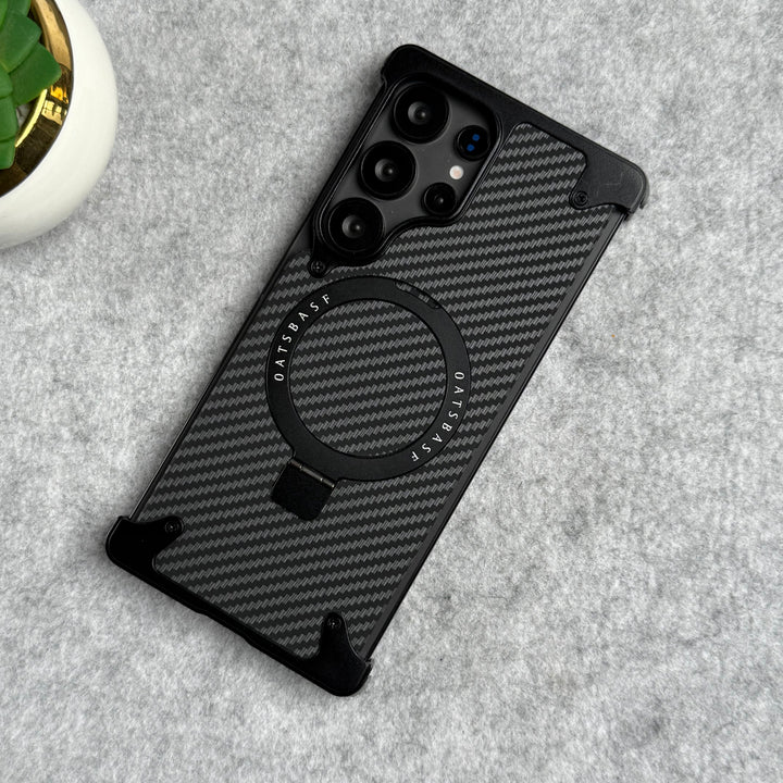 Samsung Galaxy Ultra Series Carbon Texture Frameless Metal Kickstand Case