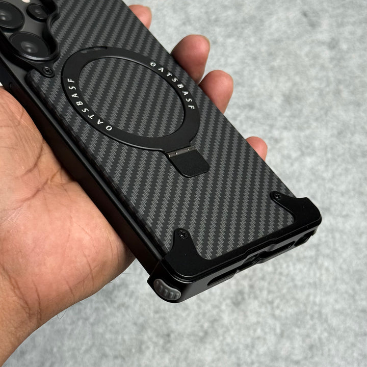 Samsung Galaxy Ultra Series Carbon Texture Frameless Metal Kickstand Case