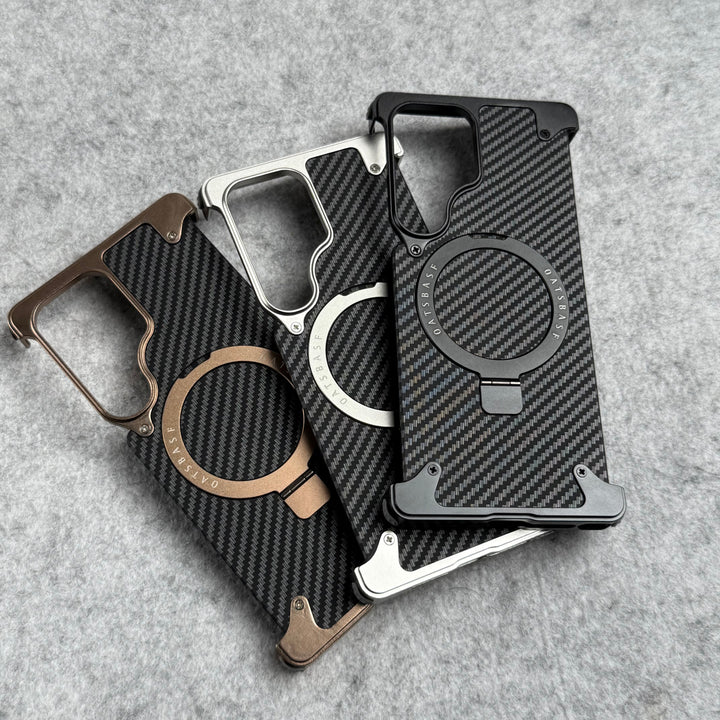 Samsung Galaxy Ultra Series Carbon Texture Frameless Metal Kickstand Case
