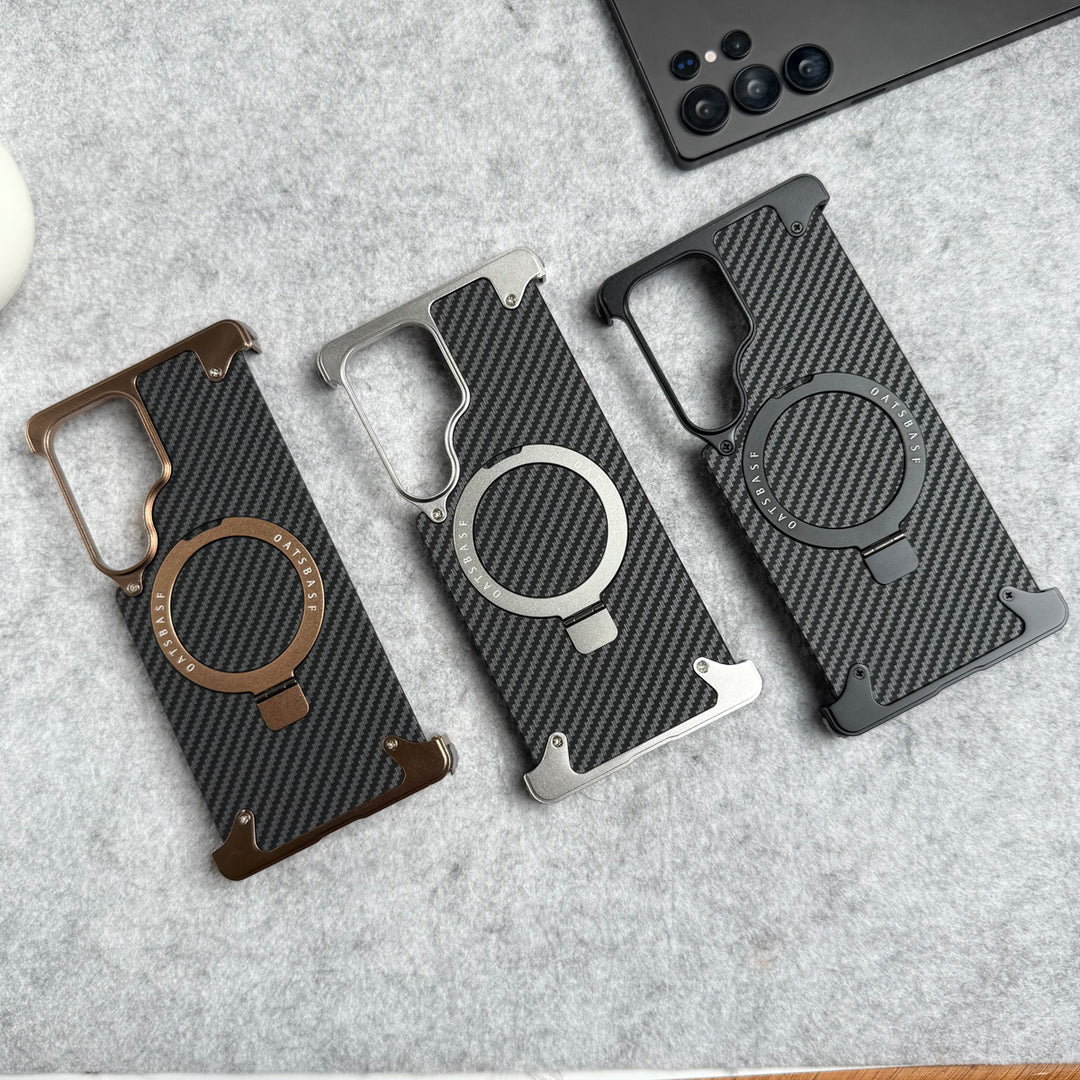 Samsung Galaxy Ultra Series Carbon Texture Frameless Metal Kickstand Case