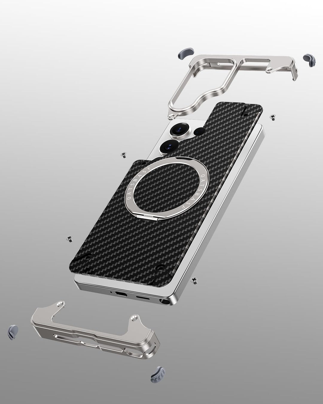 Samsung Galaxy Ultra Series Carbon Texture Frameless Metal Kickstand Case
