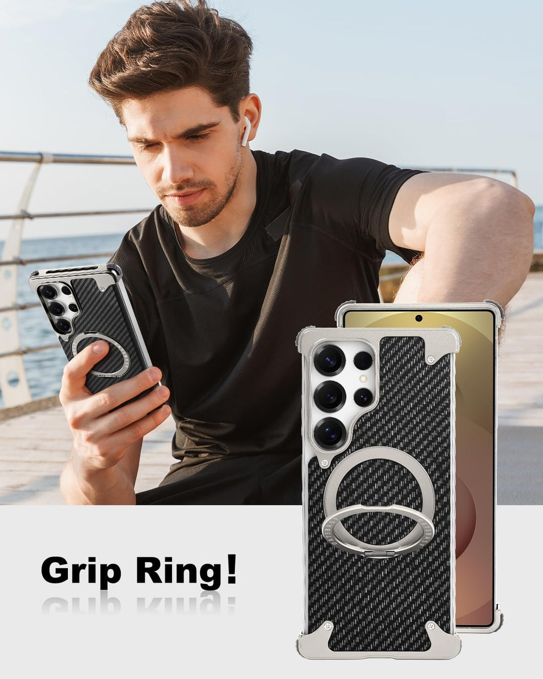 Samsung Galaxy Ultra Series Carbon Texture Frameless Metal Kickstand Case