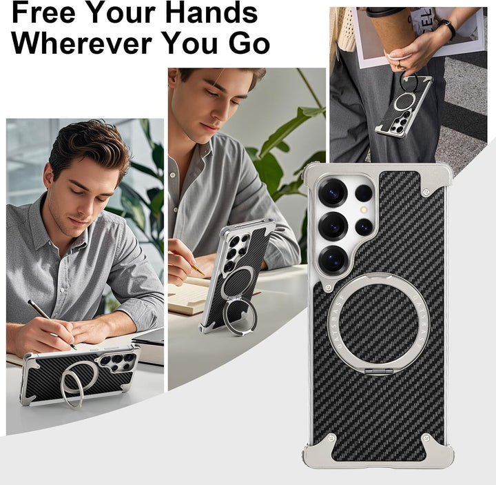 Samsung Galaxy Ultra Series Carbon Texture Frameless Metal Kickstand Case
