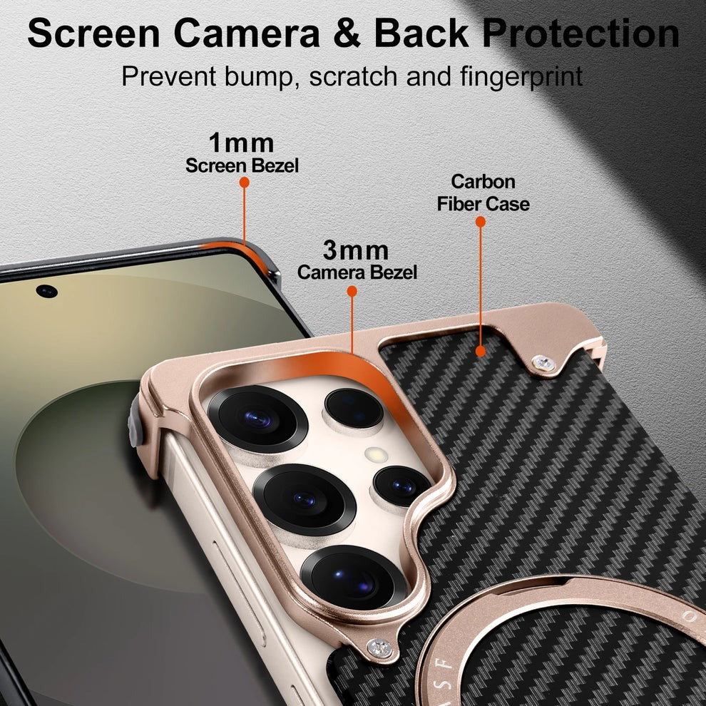Samsung Galaxy Ultra Series Carbon Texture Frameless Metal Kickstand Case