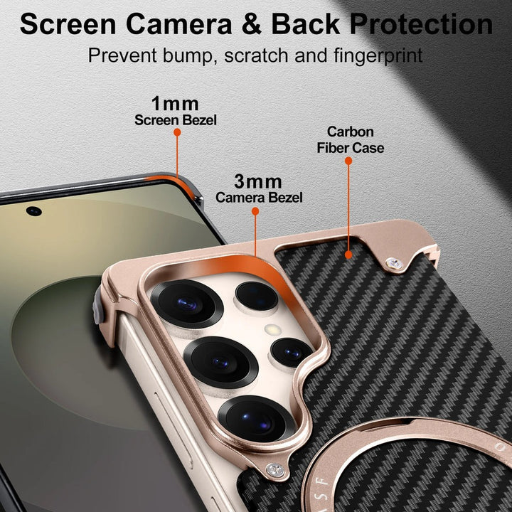 Samsung Galaxy Ultra Series Carbon Texture Frameless Metal Kickstand Case