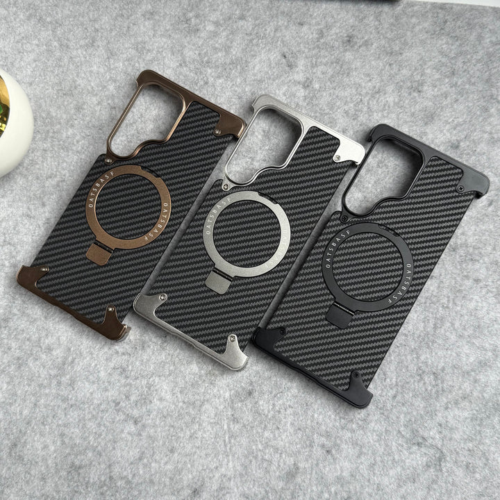 Samsung Galaxy Ultra Series Carbon Texture Frameless Metal Kickstand Case