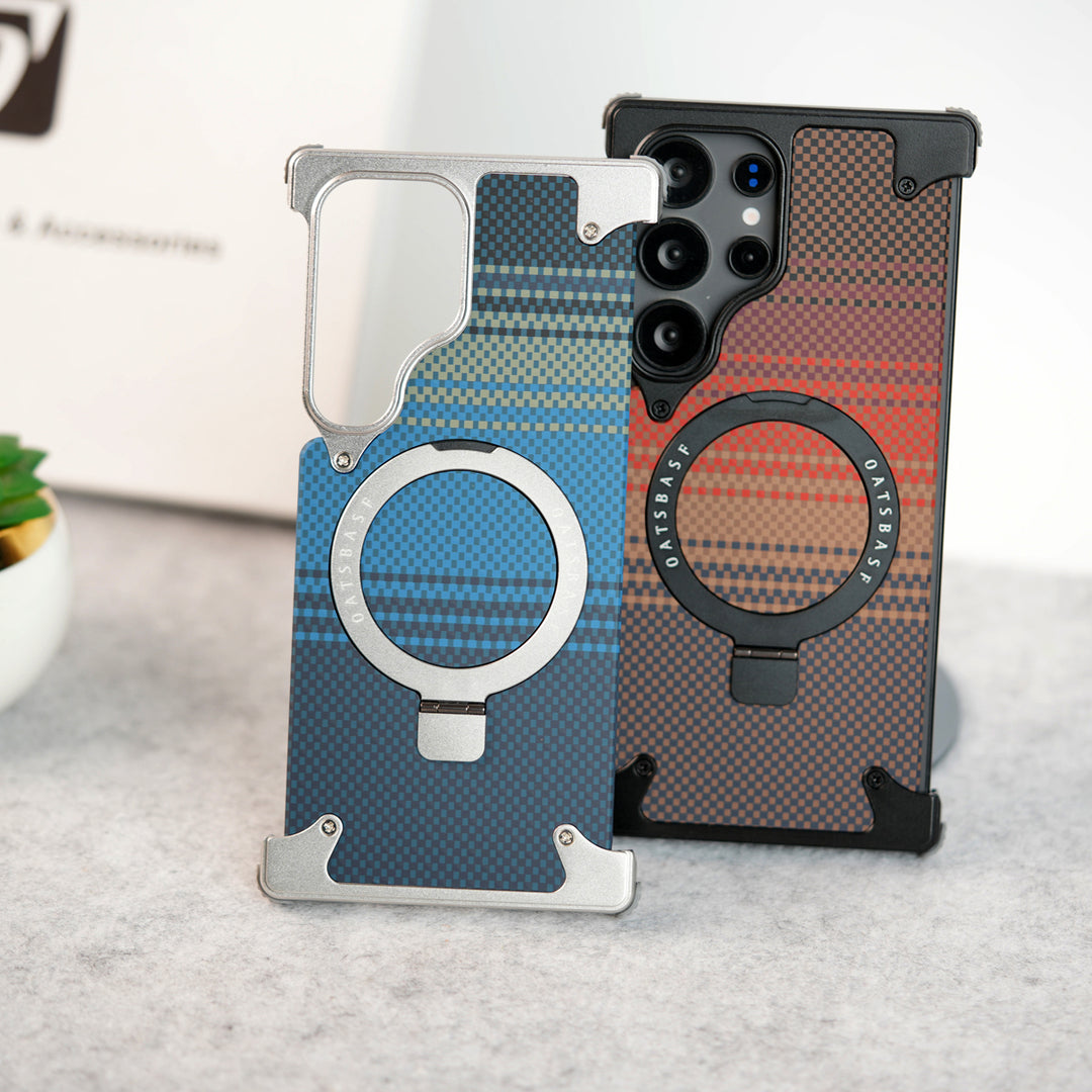 Samsung Galaxy Ultra Series Kevlar Fiber Texture Frameless Metal Kickstand Case