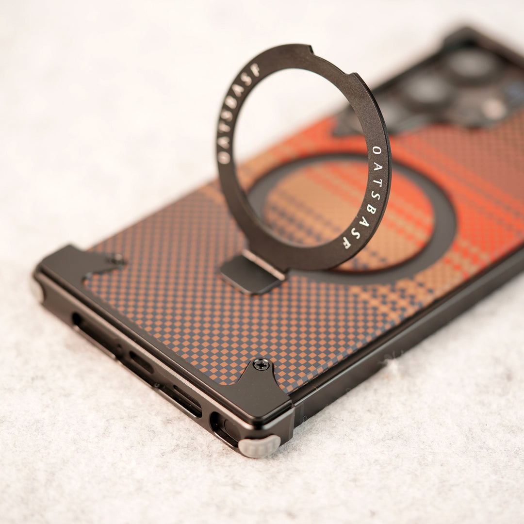 Samsung Galaxy Ultra Series Kevlar Fiber Texture Frameless Metal Kickstand Case