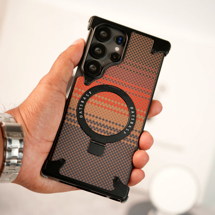Samsung Galaxy Ultra Series Kevlar Fiber Texture Frameless Metal Kickstand Case