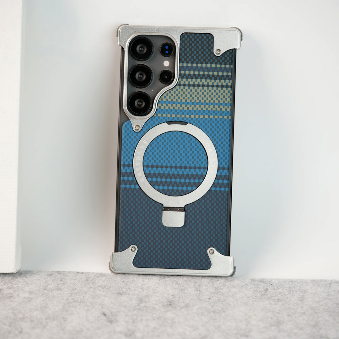 Samsung Galaxy Ultra Series Kevlar Fiber Texture Frameless Metal Kickstand Case