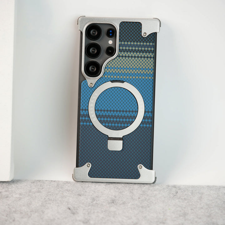 Samsung Galaxy Ultra Series Kevlar Fiber Texture Frameless Metal Kickstand Case