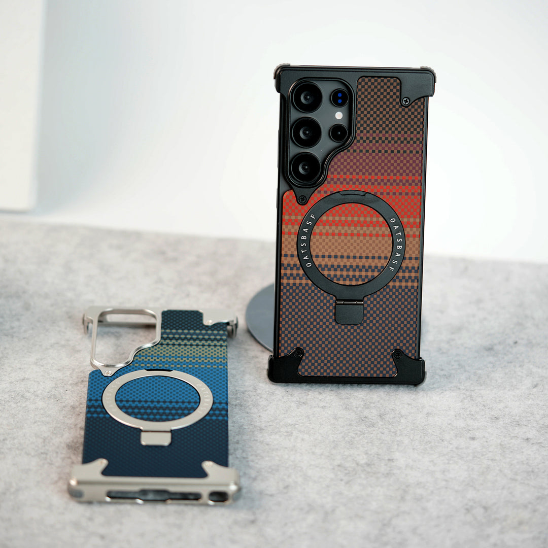 Samsung Galaxy Ultra Series Kevlar Fiber Texture Frameless Metal Kickstand Case